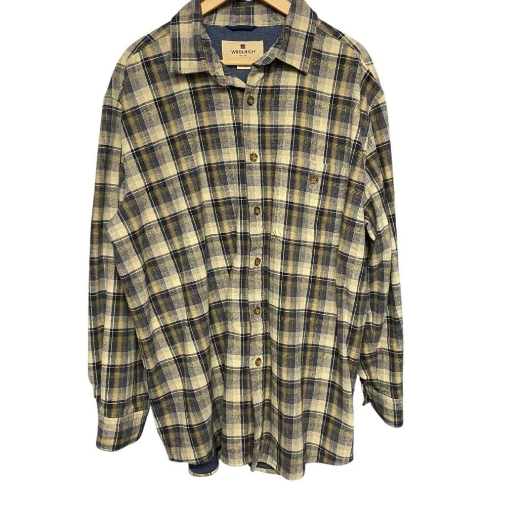 Woolrich Men’s Deep Navy Ombre Flannel Shacket Size L Plaid Shirt Heavyweight